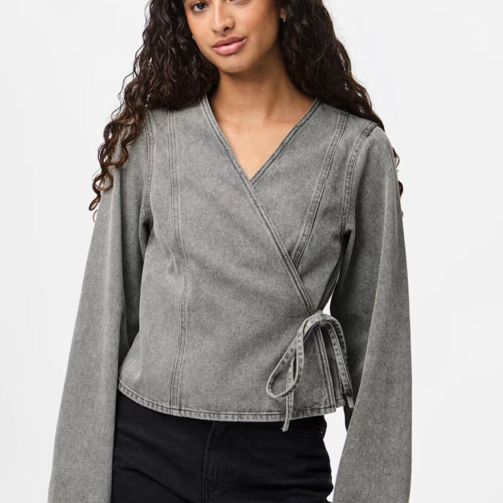 DENIM WRAP BLOUSE